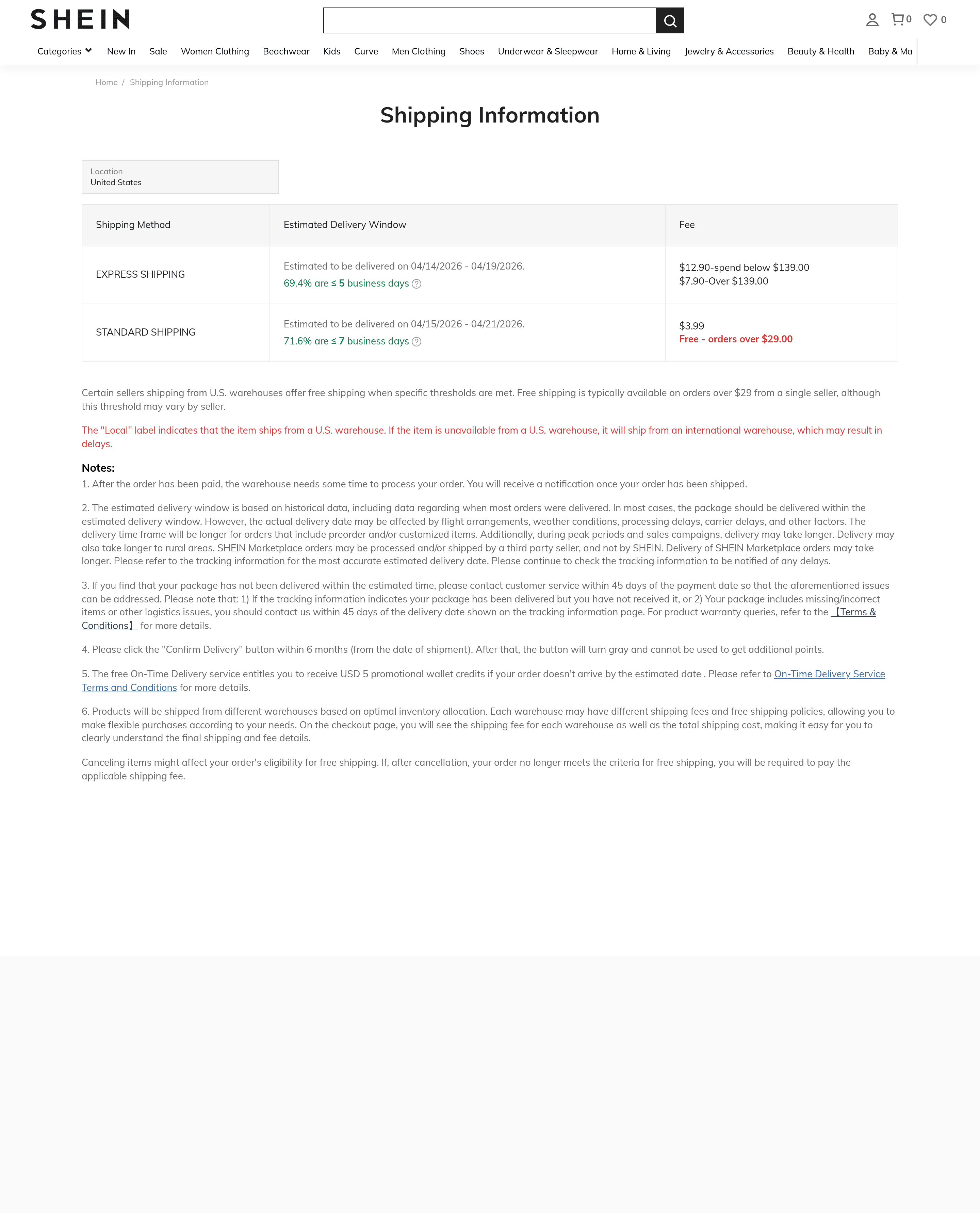 SHEIN landing page screenshot