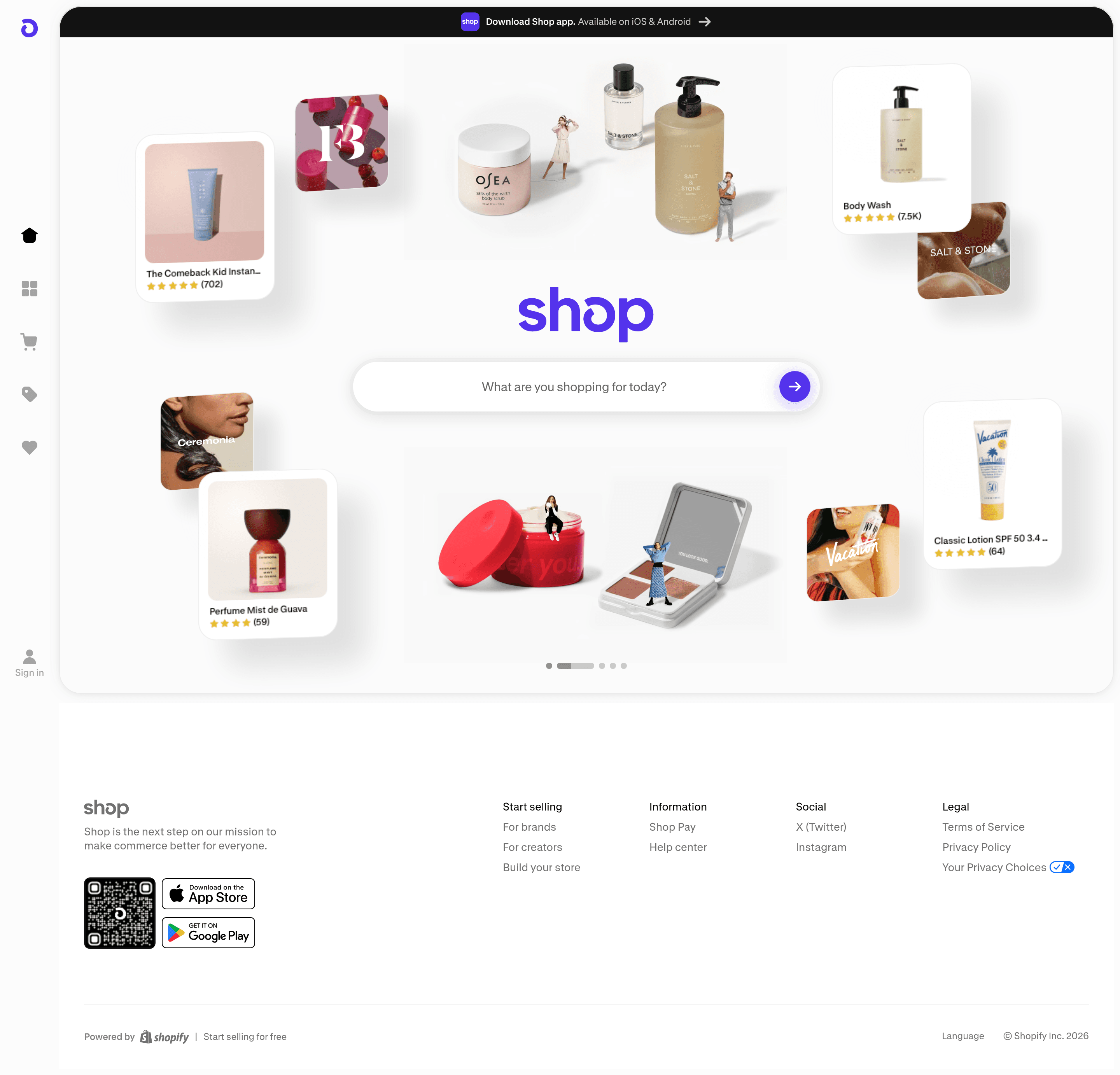 Shop landing page screenshot