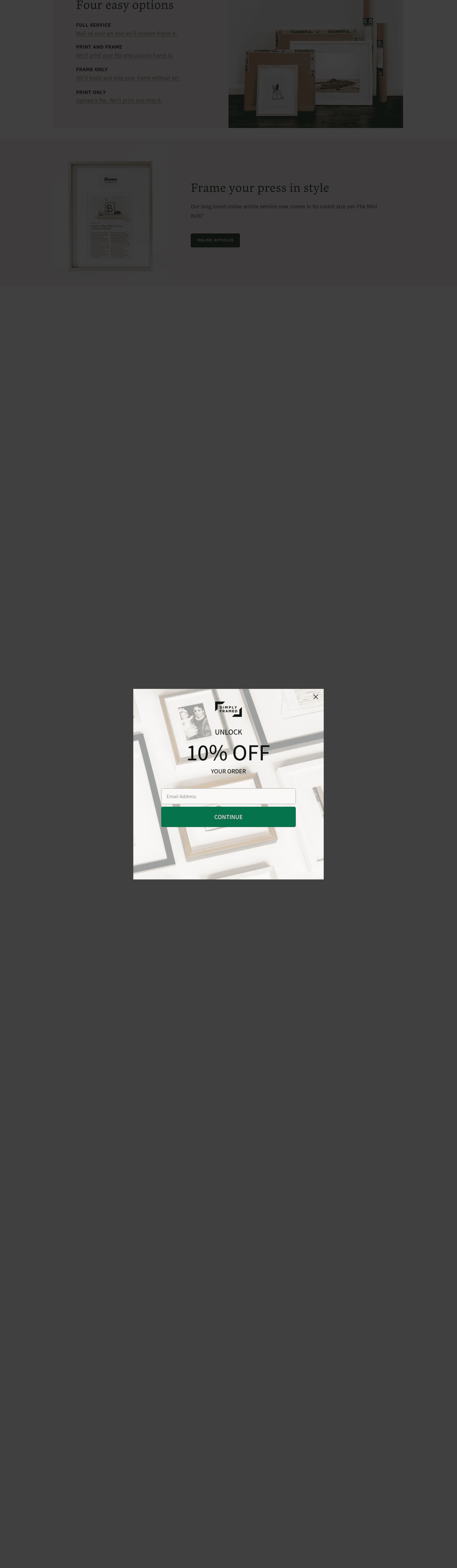 Simplyframed landing page screenshot