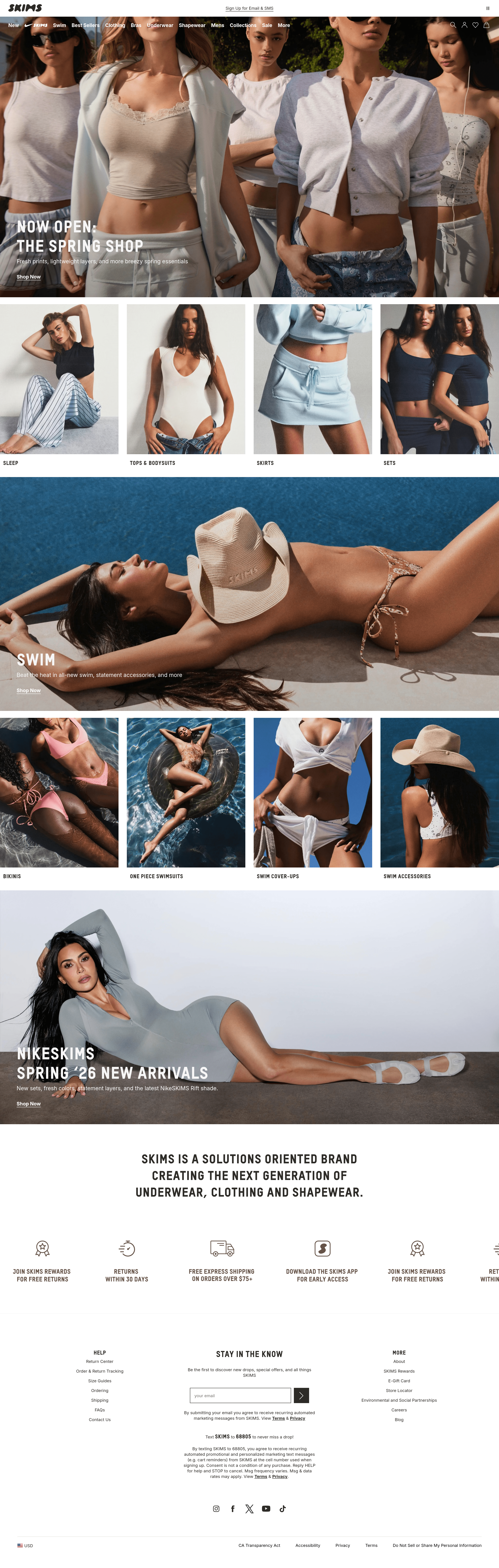 Skims landing page screenshot