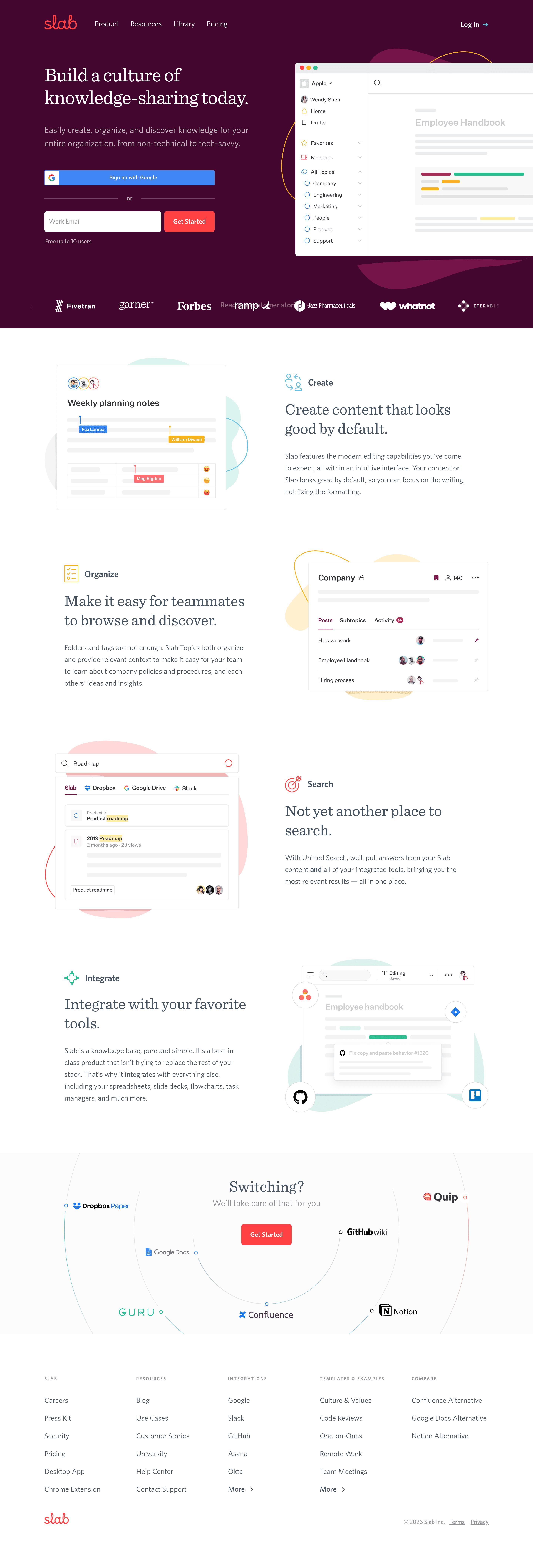 Slab landing page screenshot
