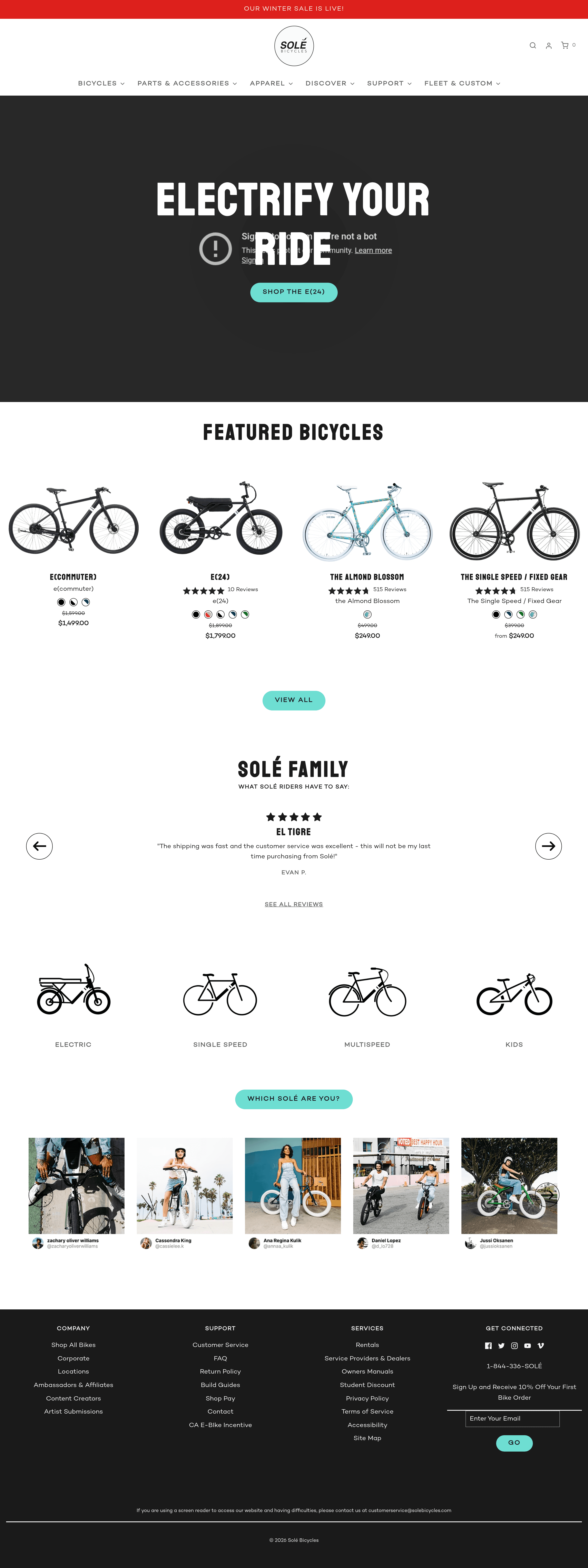 Solebicycles landing page screenshot