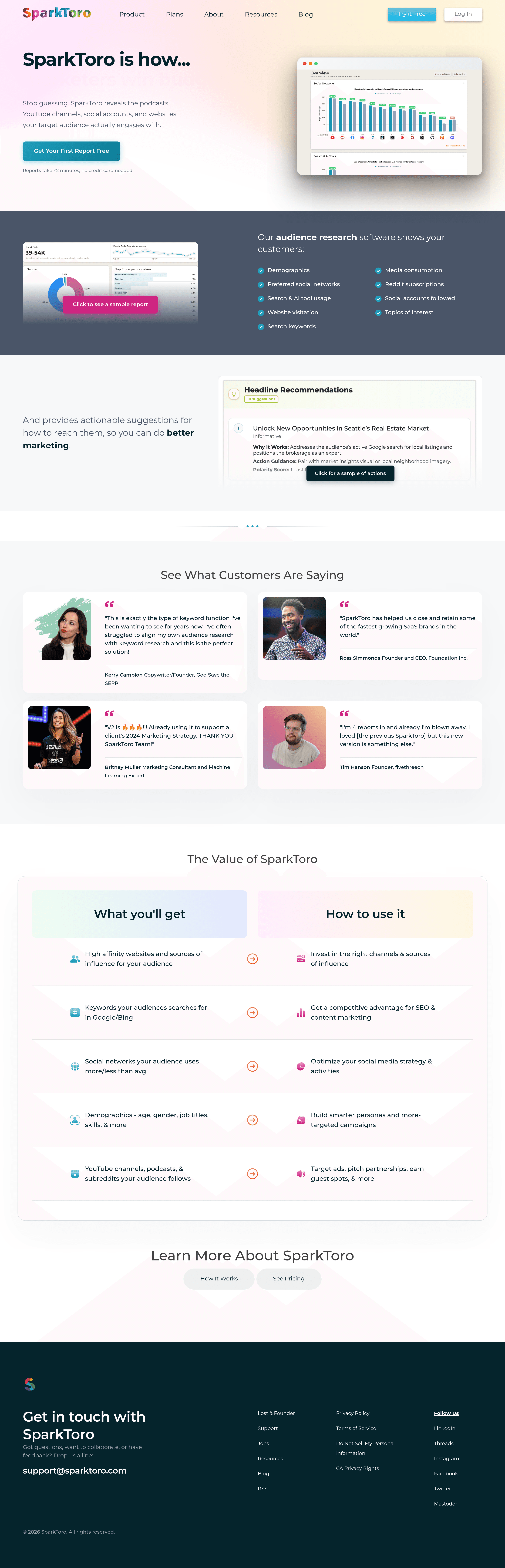 SparkScore landing page screenshot
