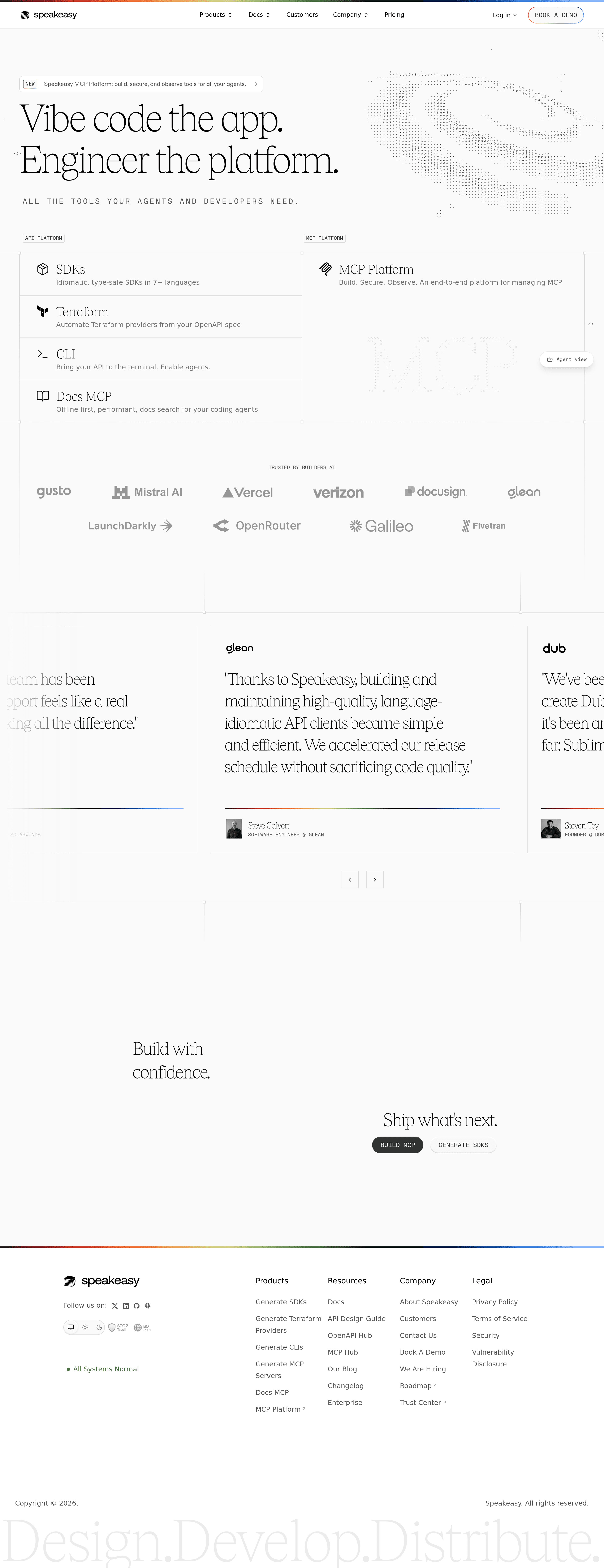 Speakeasy landing page screenshot