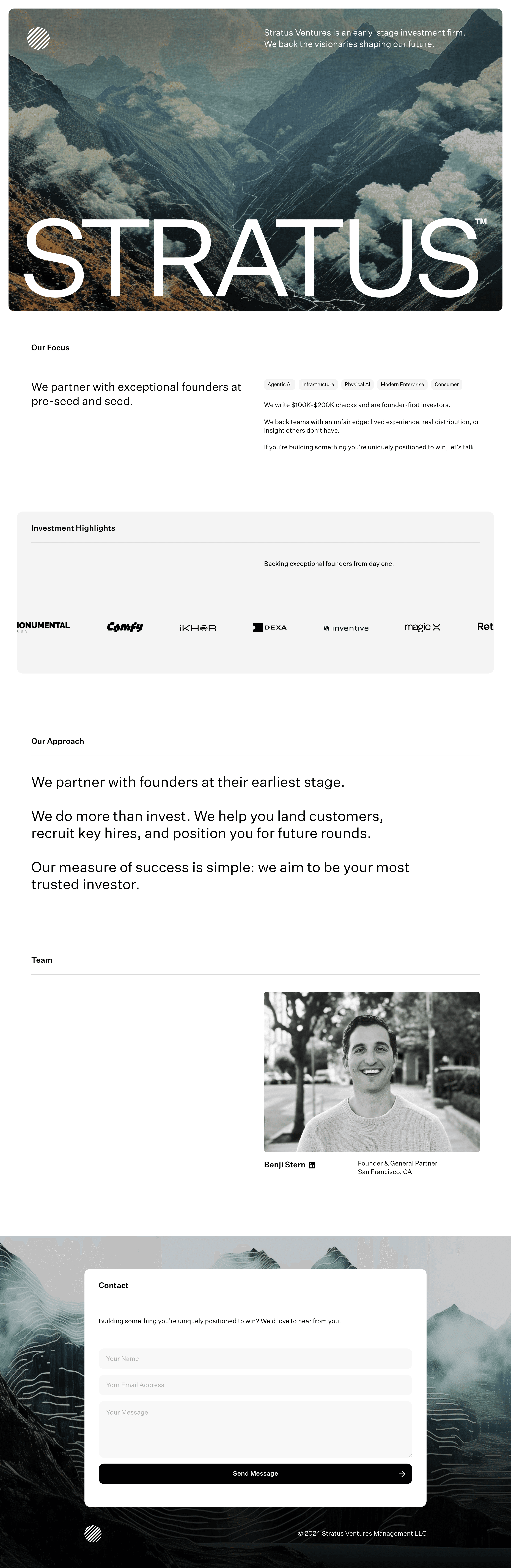 Stratus Ventures landing page screenshot