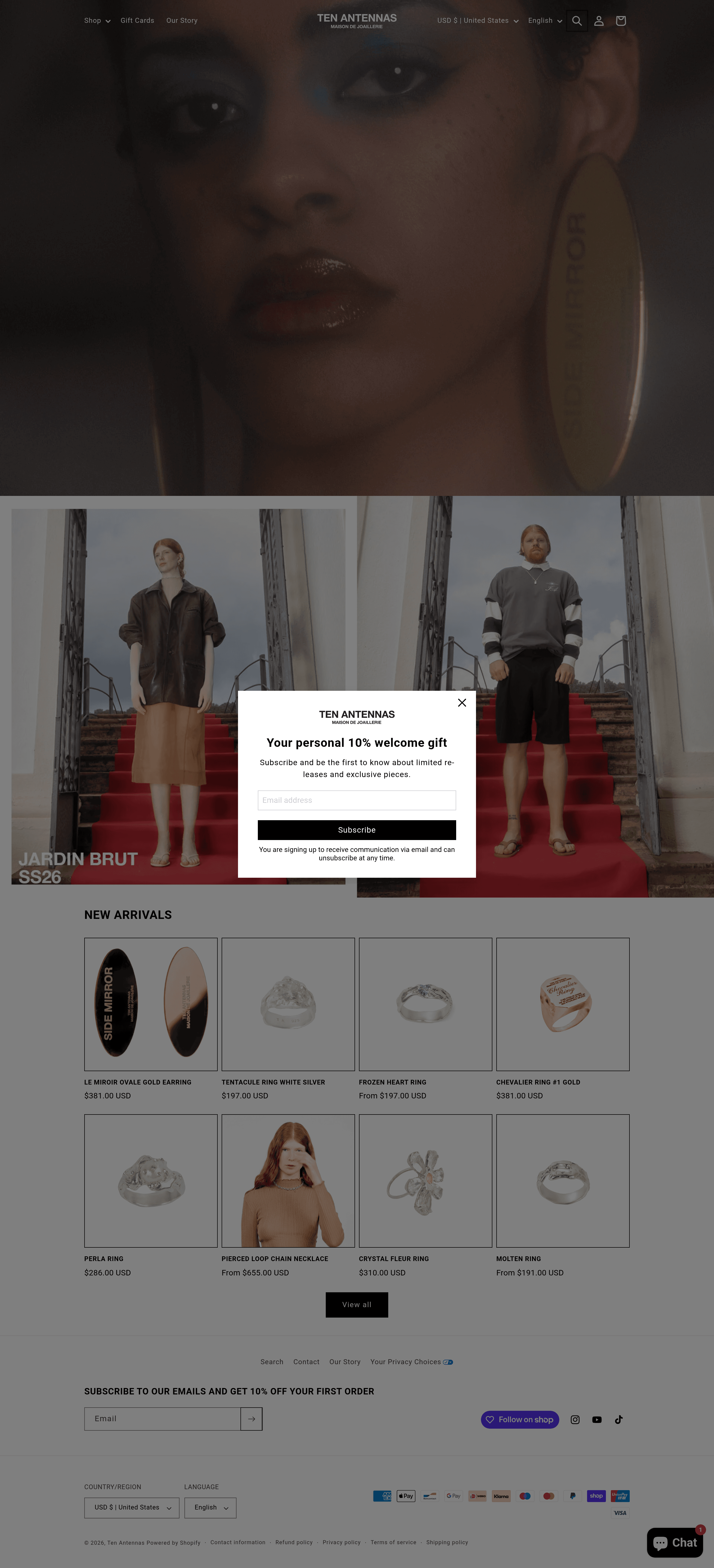 Ten Antennas landing page screenshot