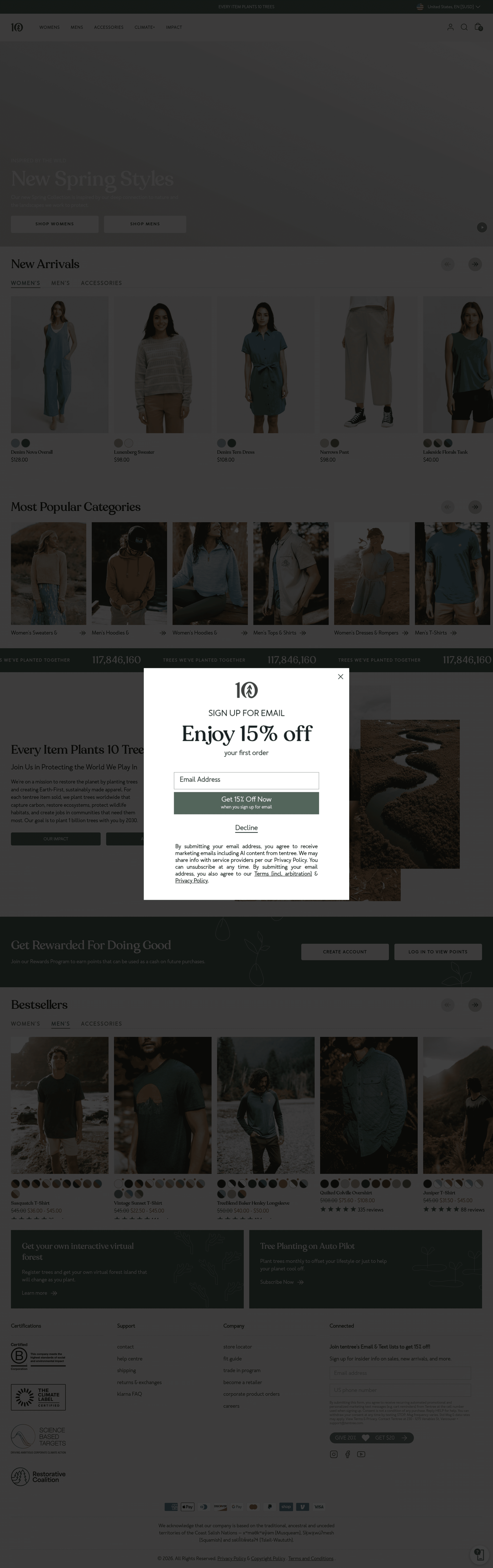 Tentree landing page screenshot