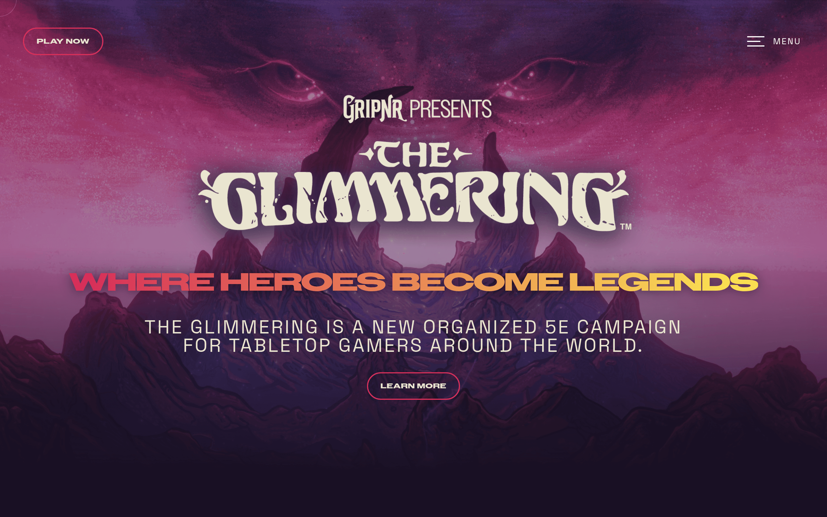 The Glimmering landing page screenshot
