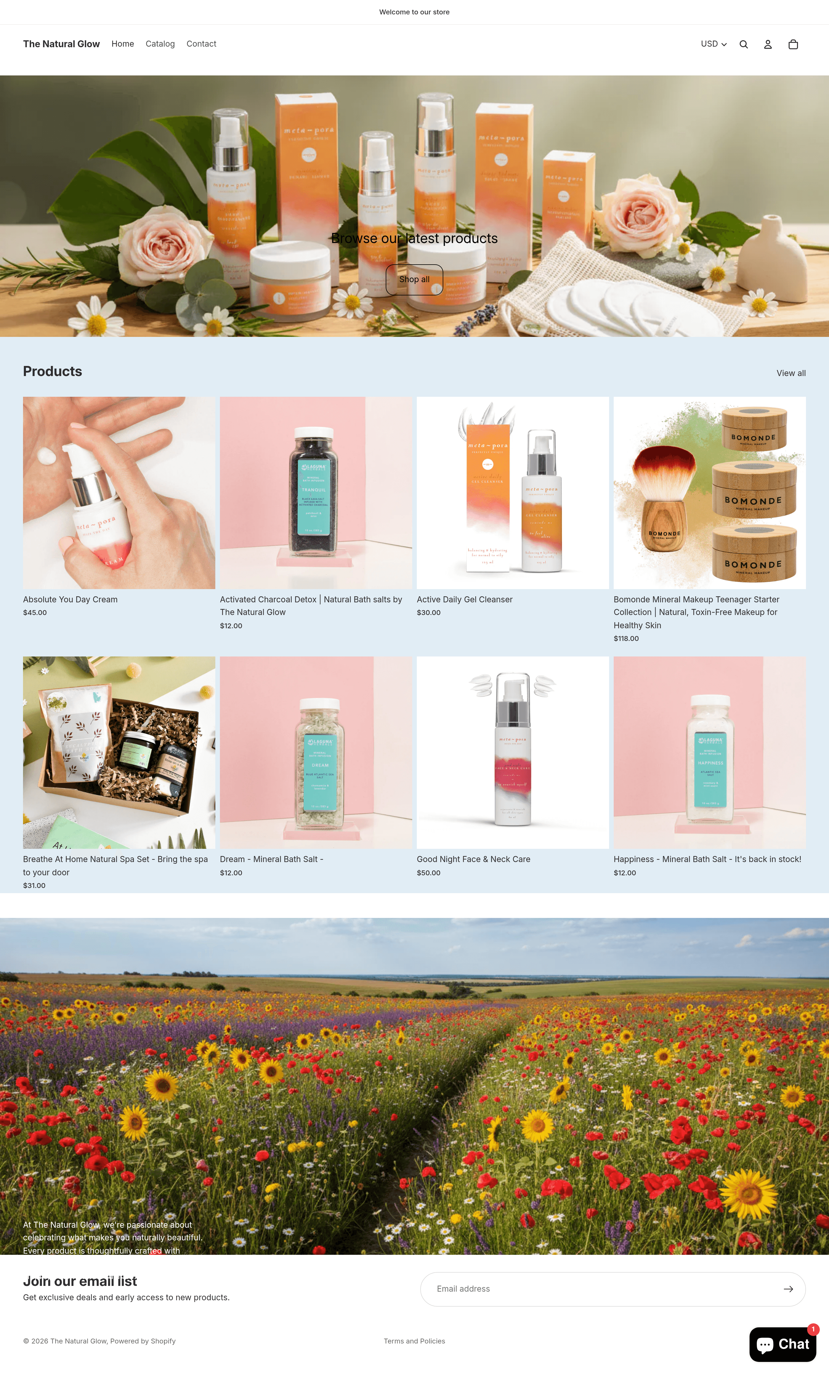 The Natural Glow landing page screenshot