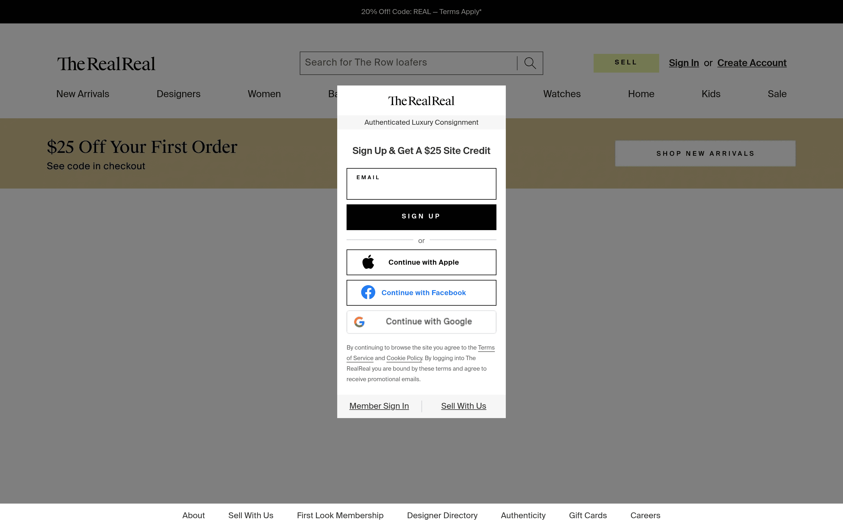 The RealReal landing page screenshot