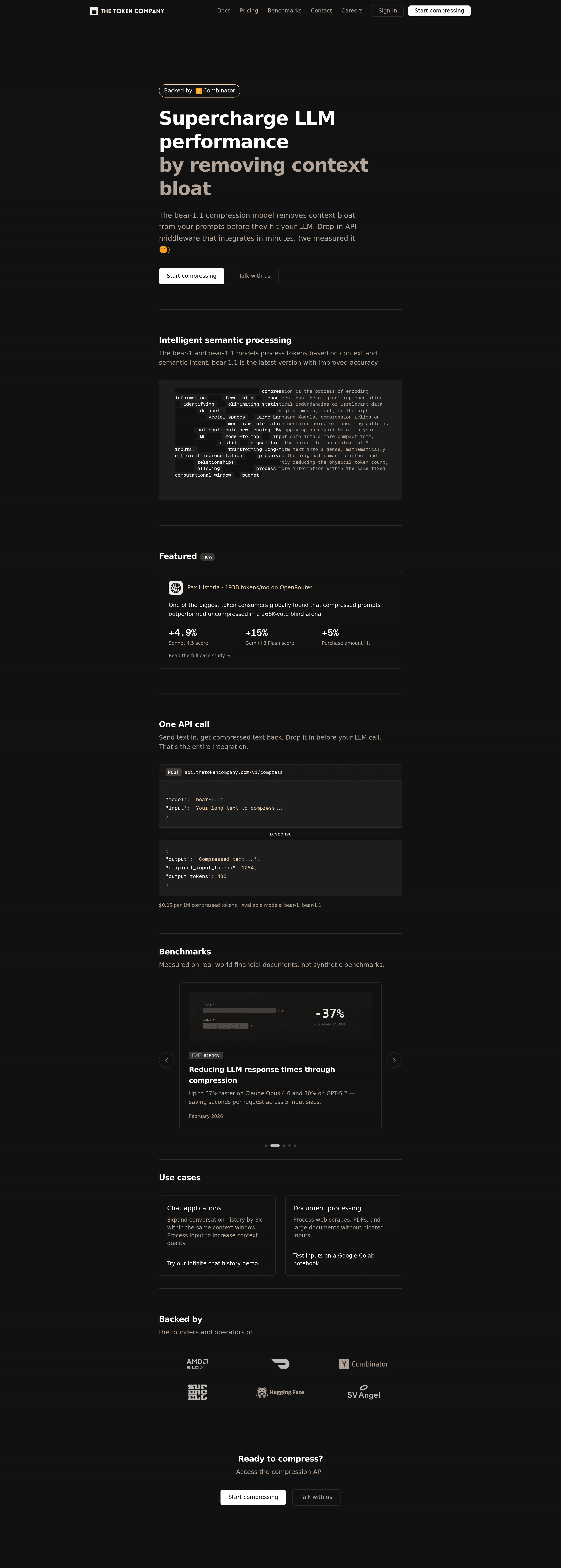 The Token Company landing page screenshot