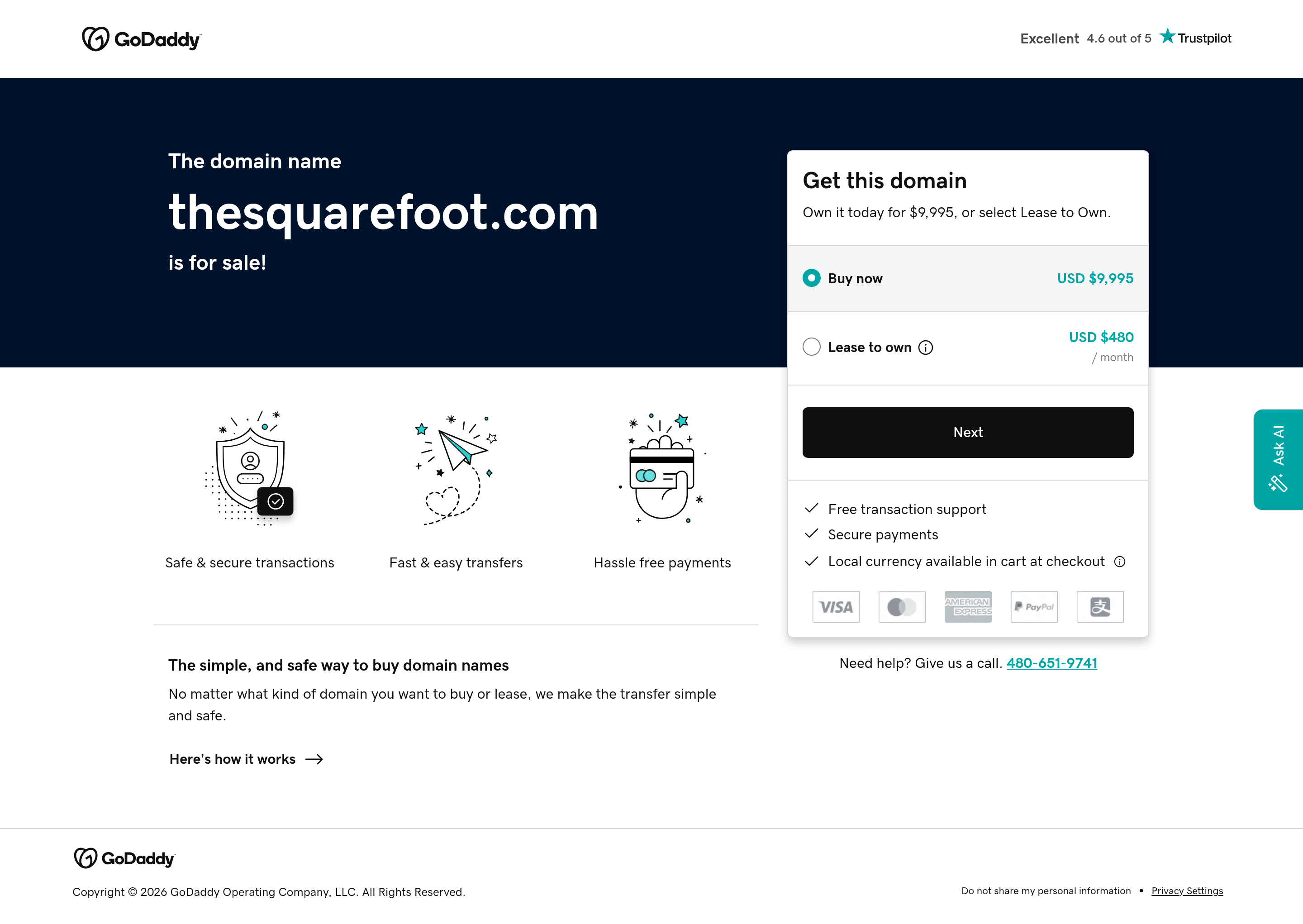 Thesquarefoot landing page screenshot