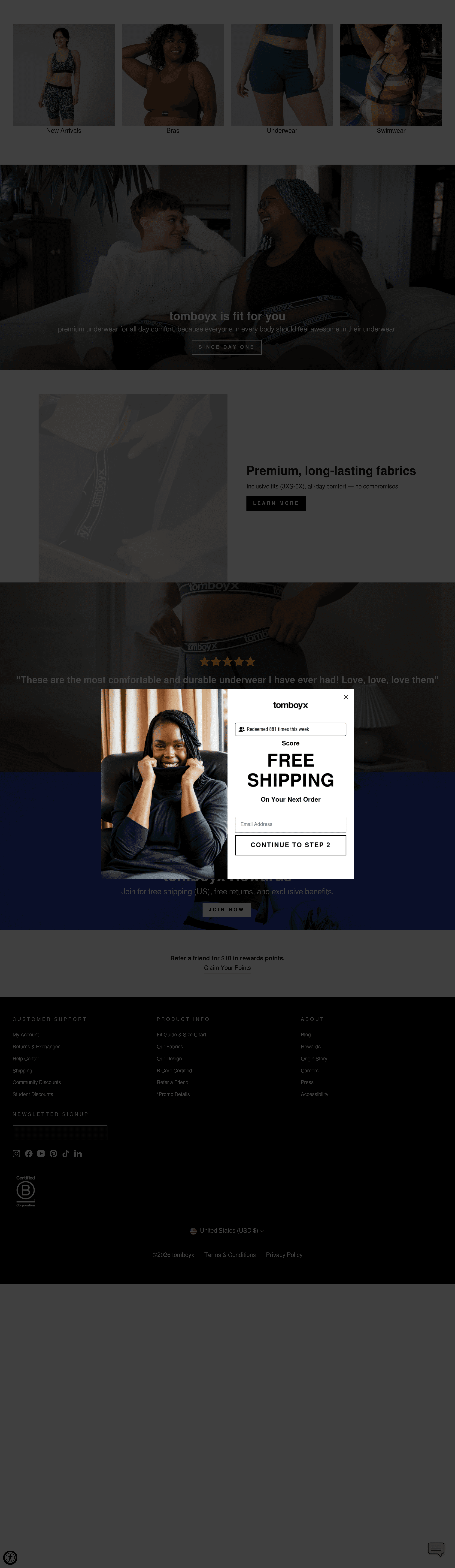 Tomboyx landing page screenshot