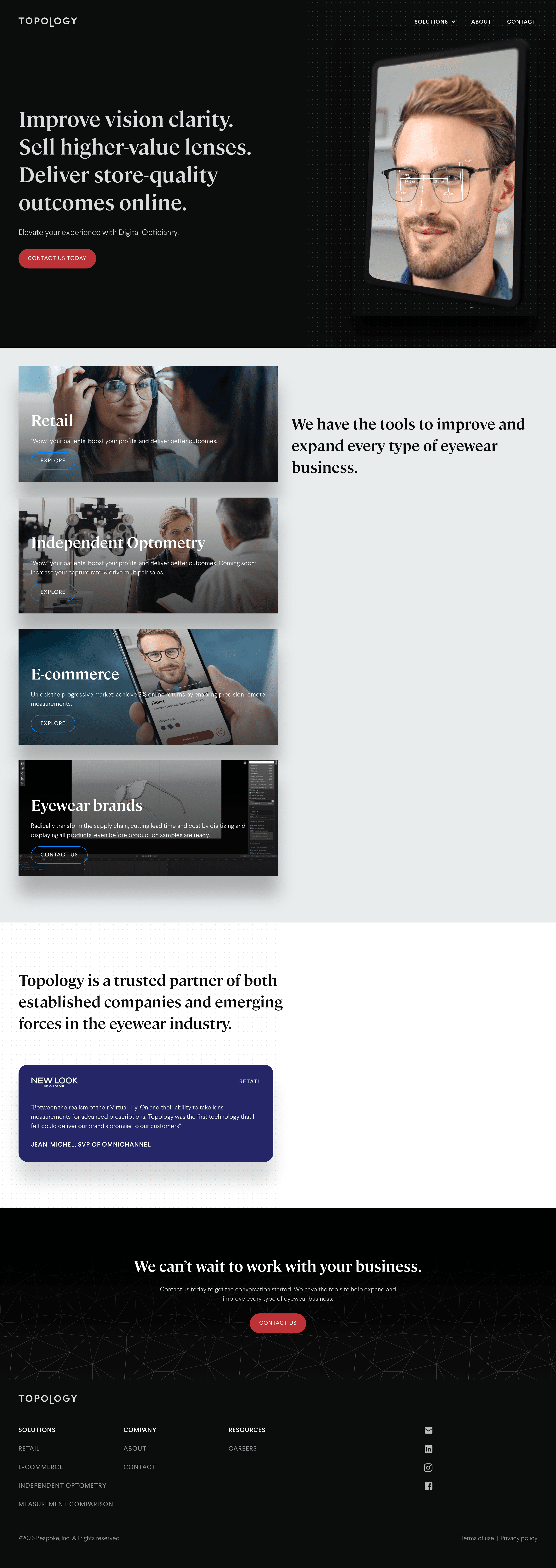 Topologyeyewear landing page screenshot