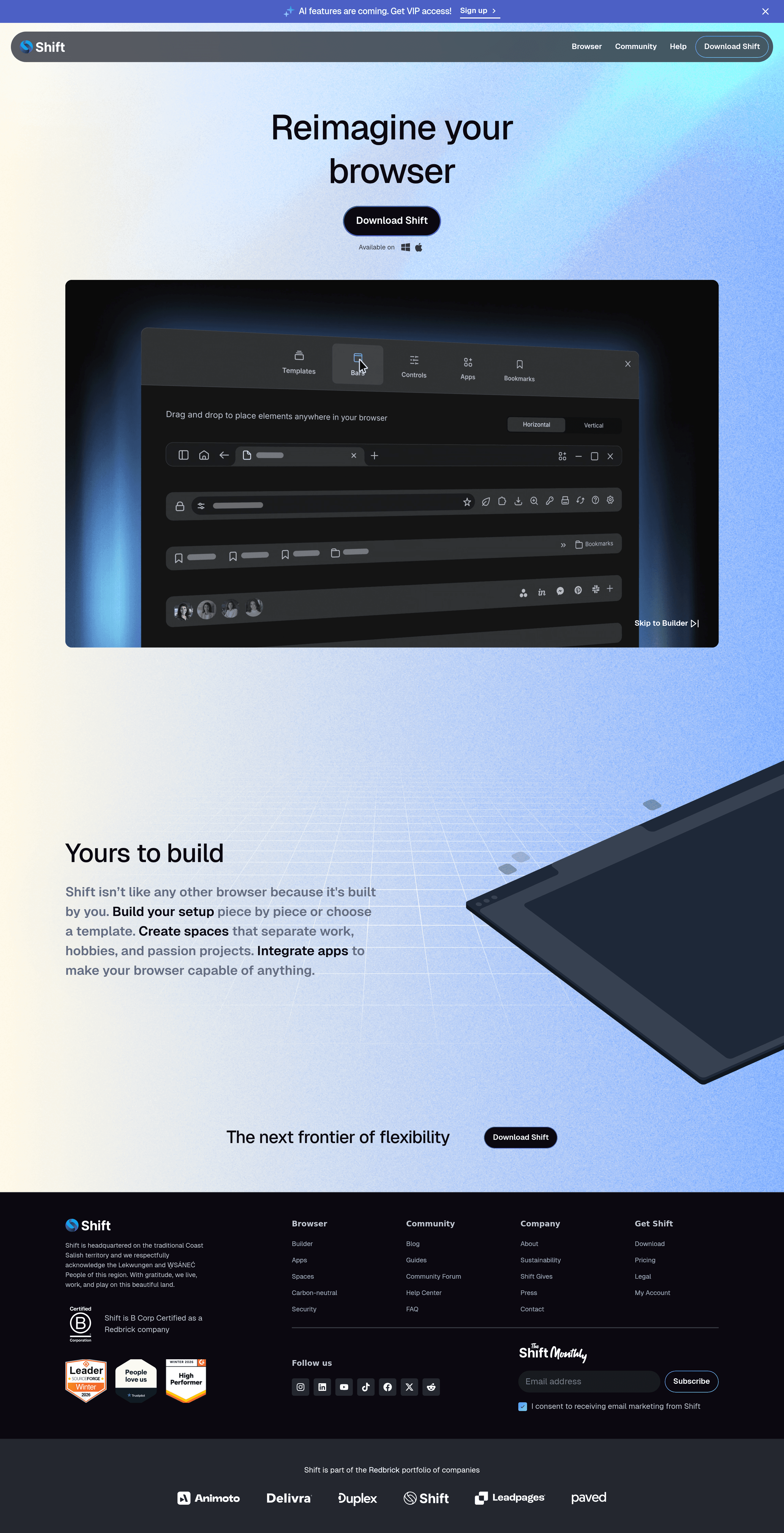 Tryshift landing page screenshot