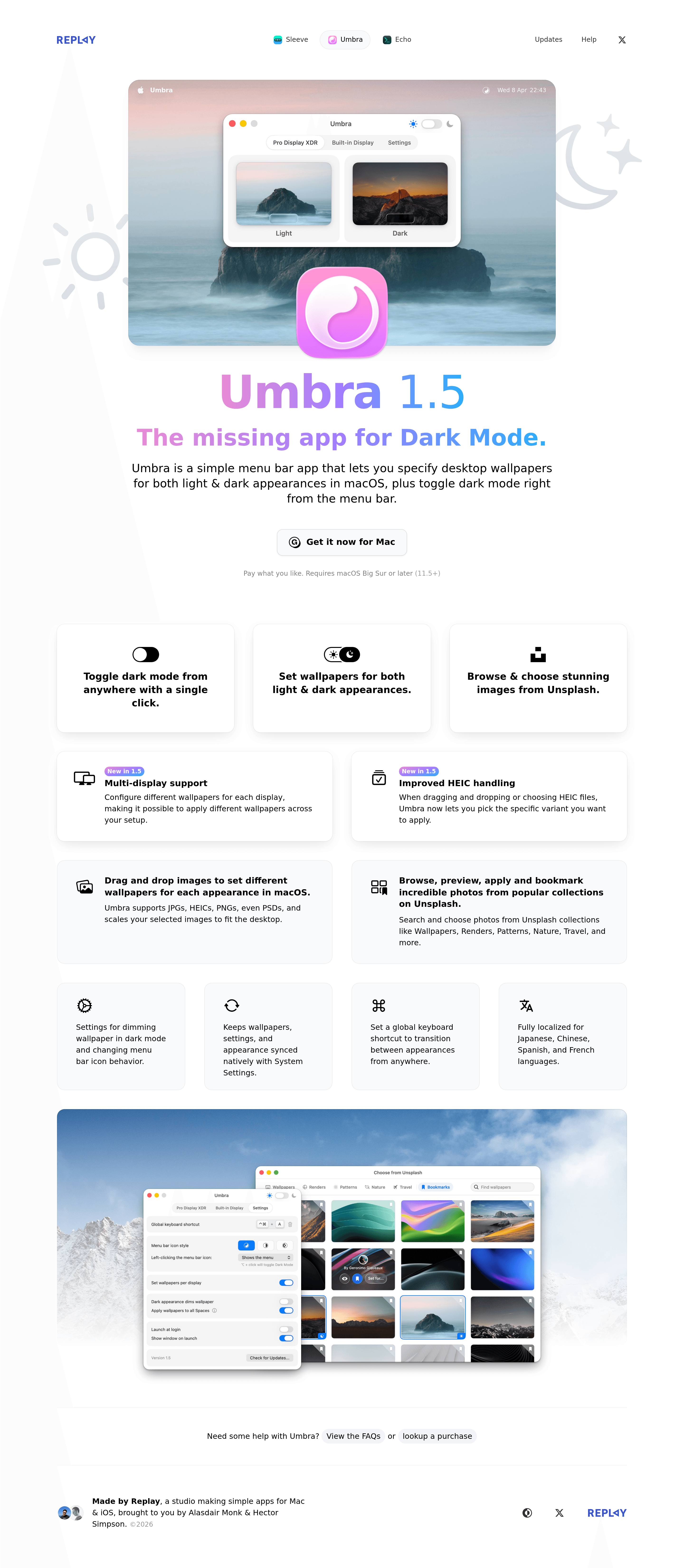 Umbra landing page screenshot