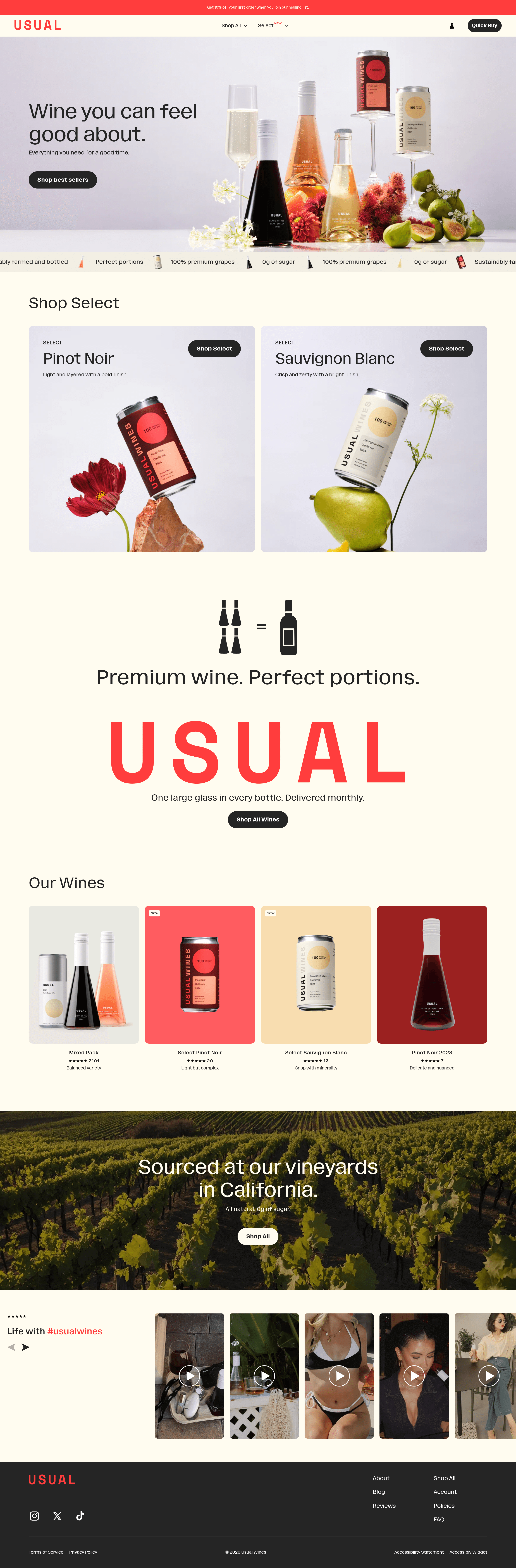 Usual Wines landing page screenshot