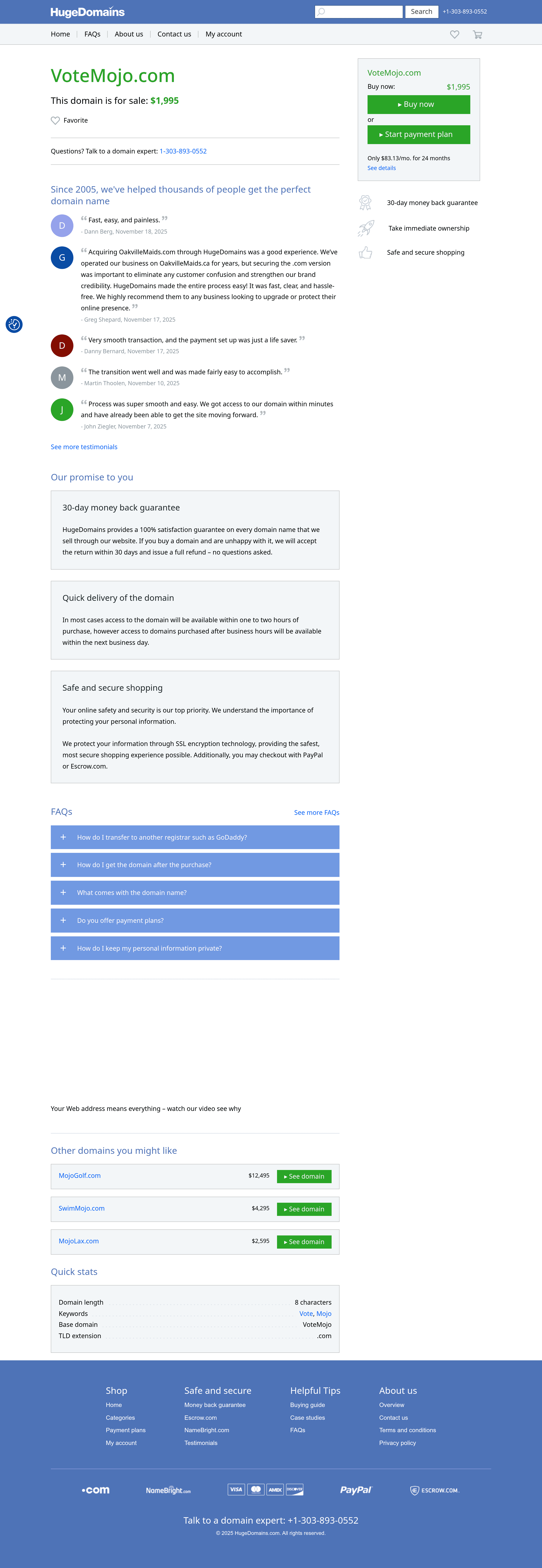Votemojo landing page screenshot
