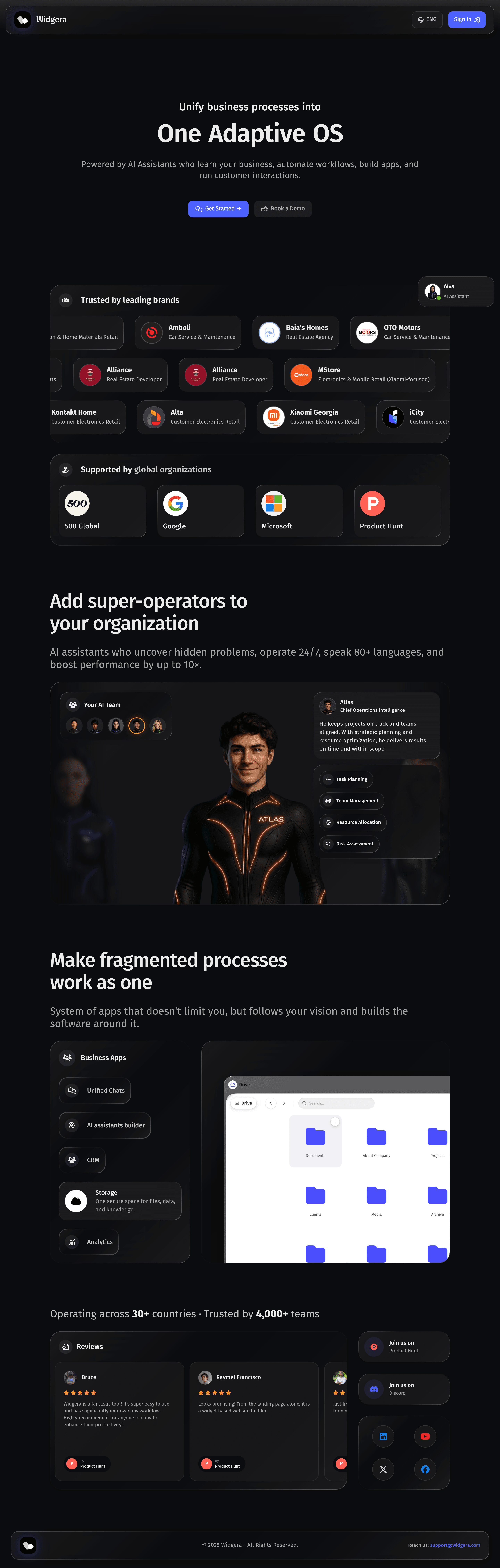 Widgera landing page screenshot