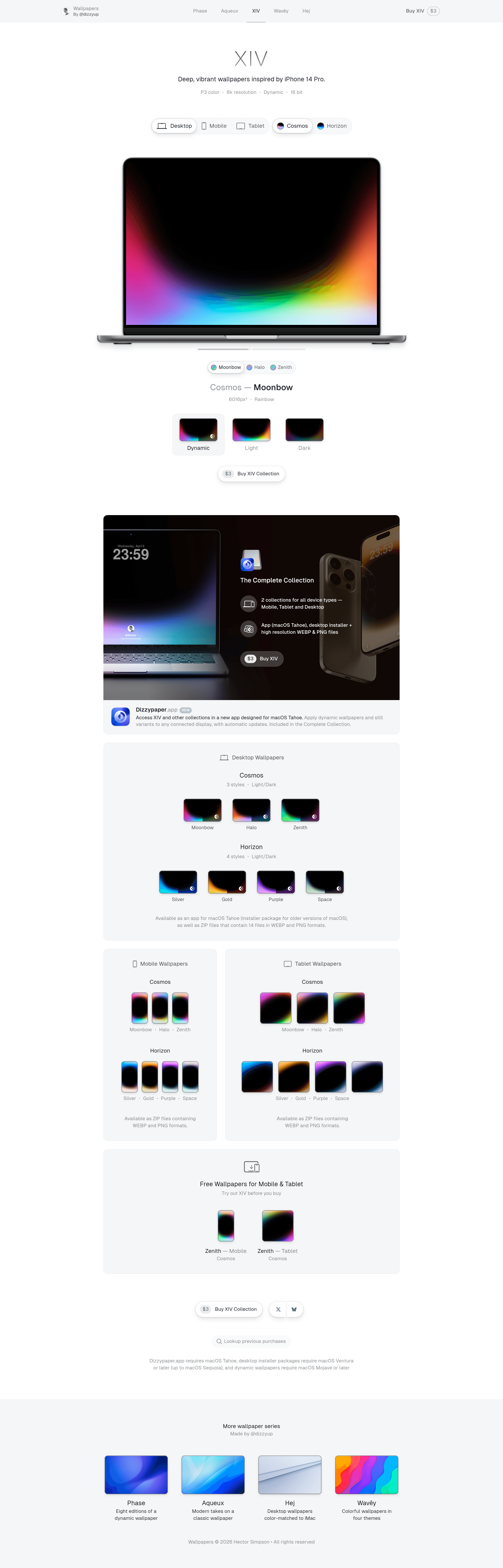 XIV Wallpapers landing page screenshot