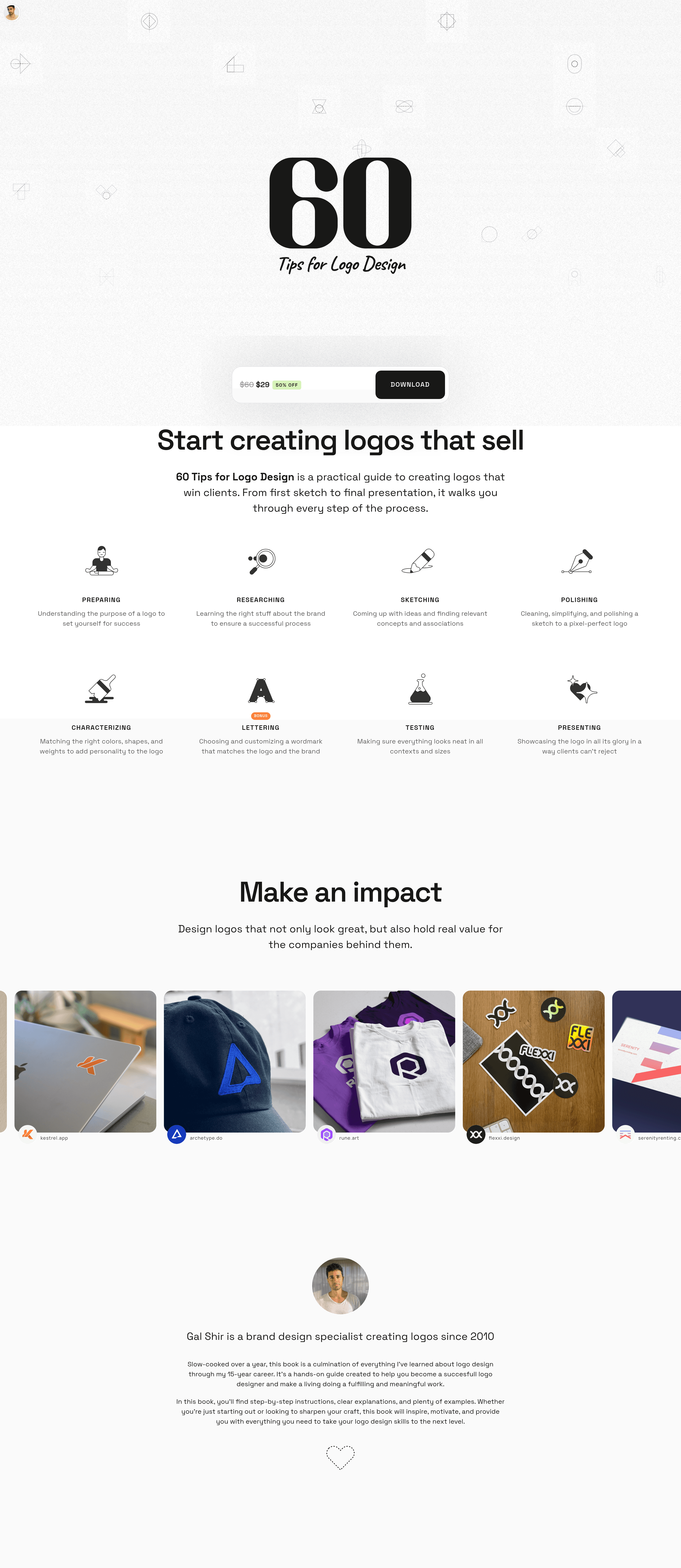 60 Tips for Logo Design landing page screenshot