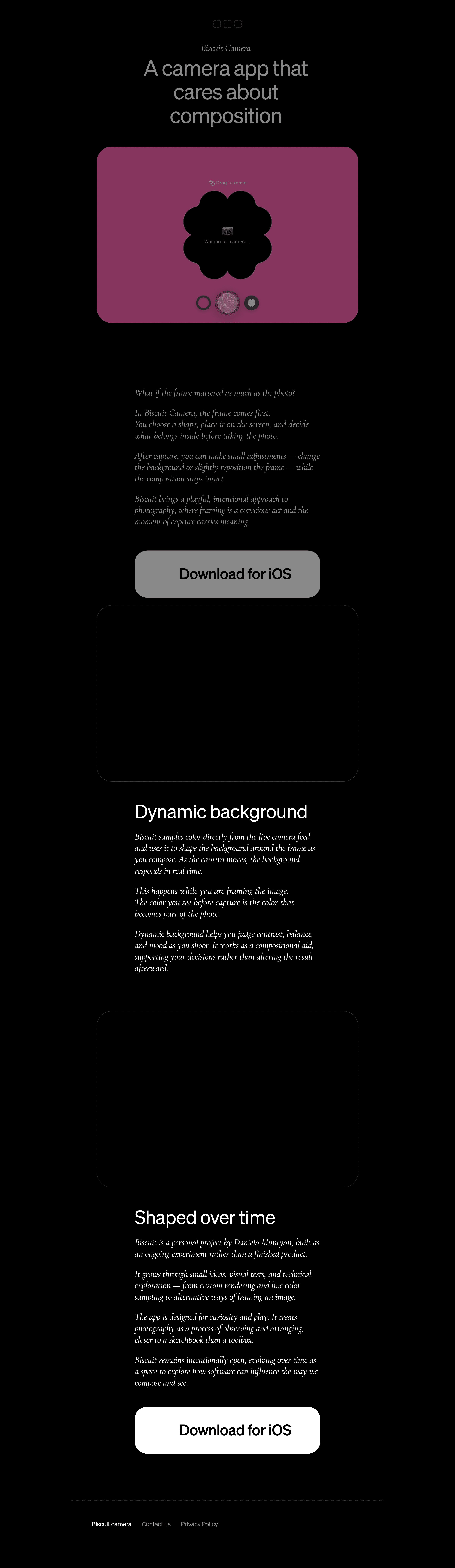 Biscuit Camera landing page screenshot