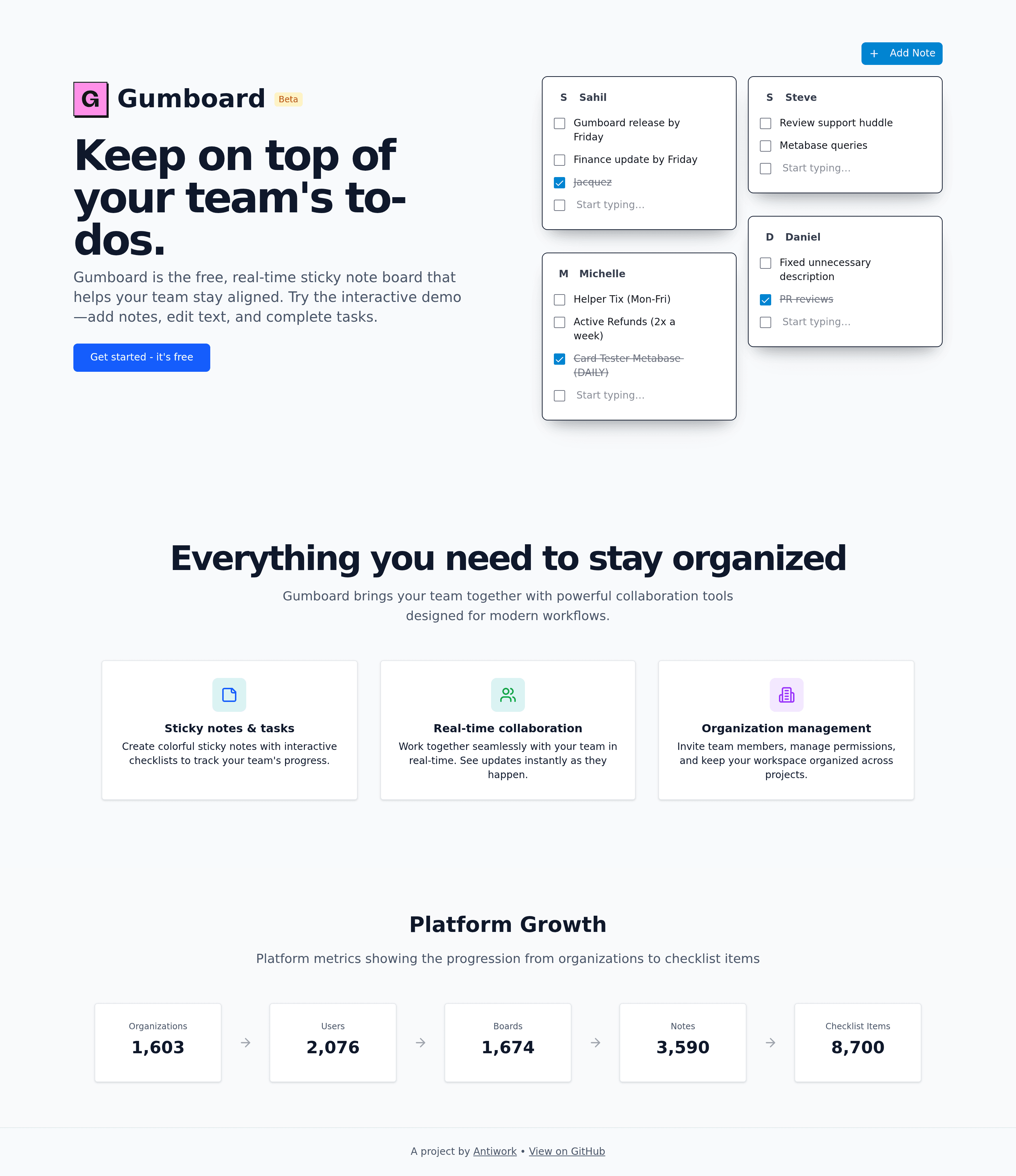 Gumboard landing page screenshot