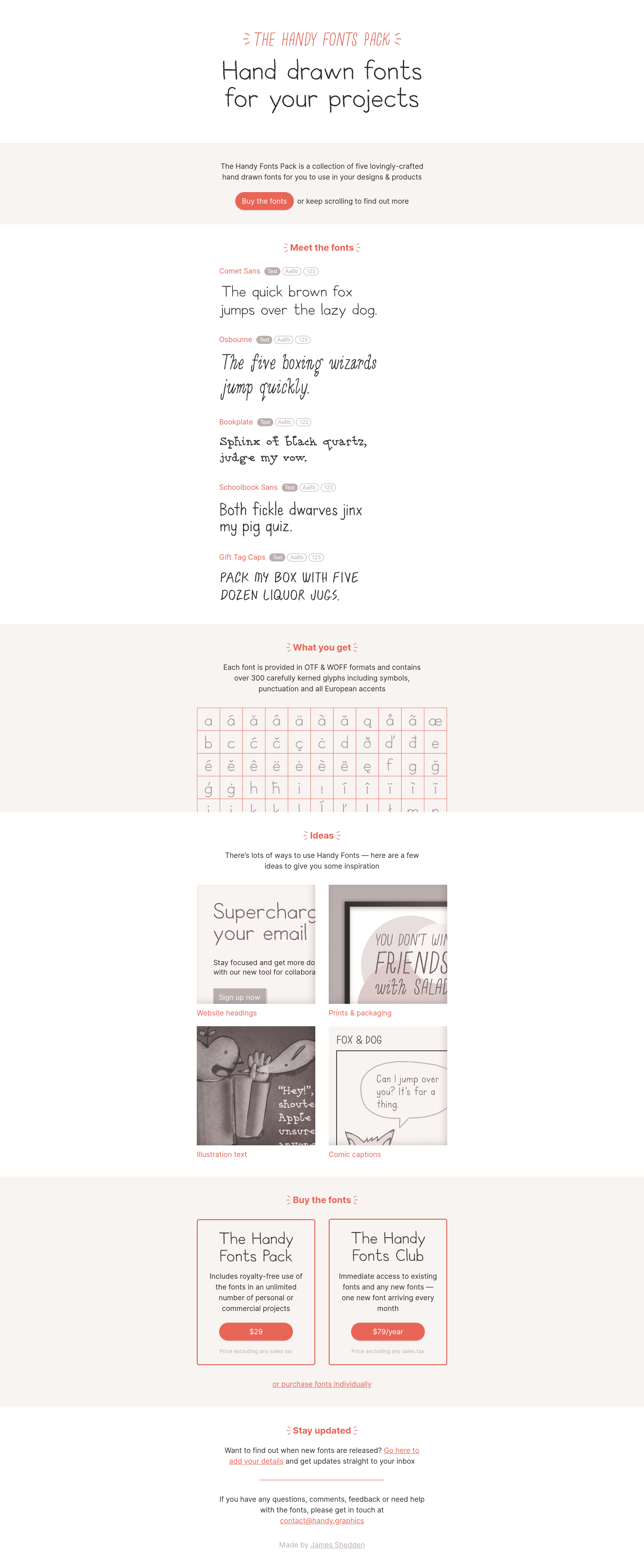 Handy Fonts landing page screenshot