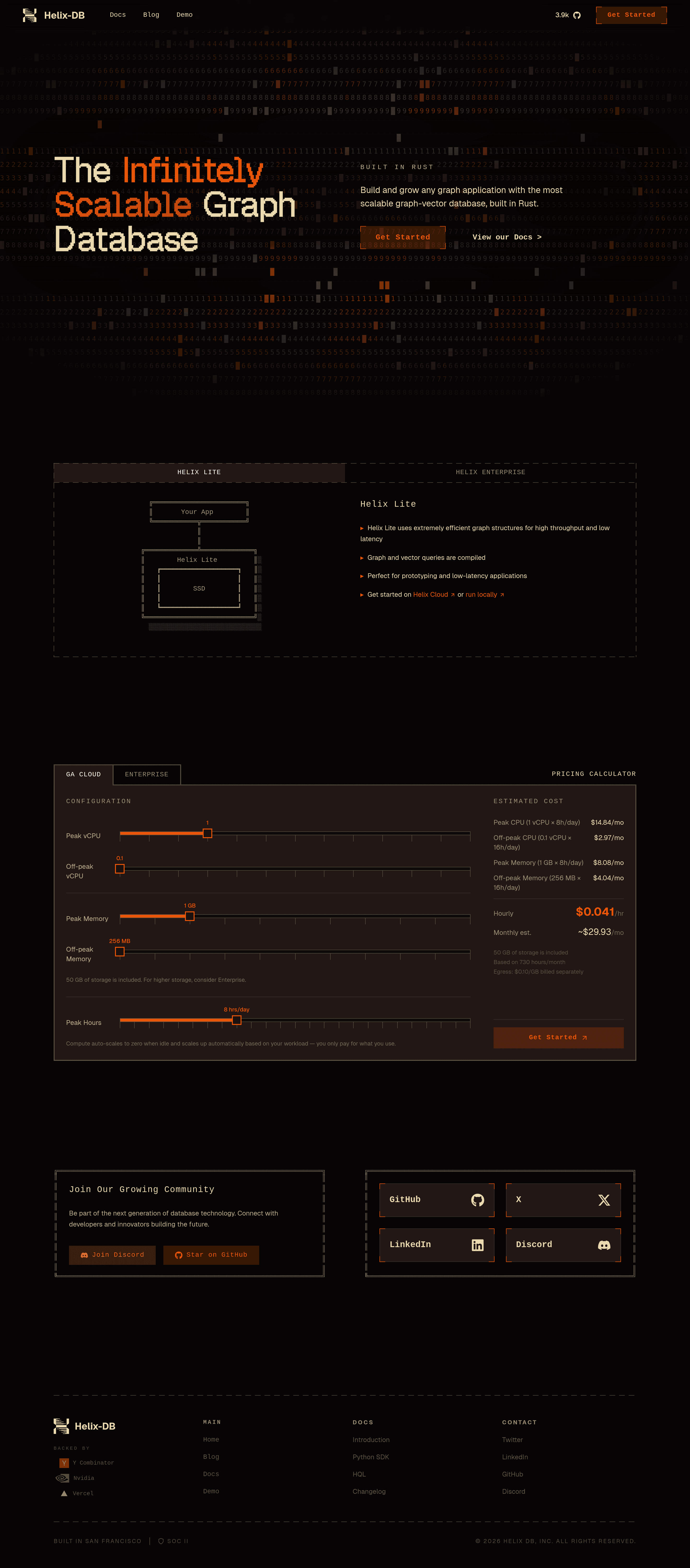 HelixDB landing page screenshot