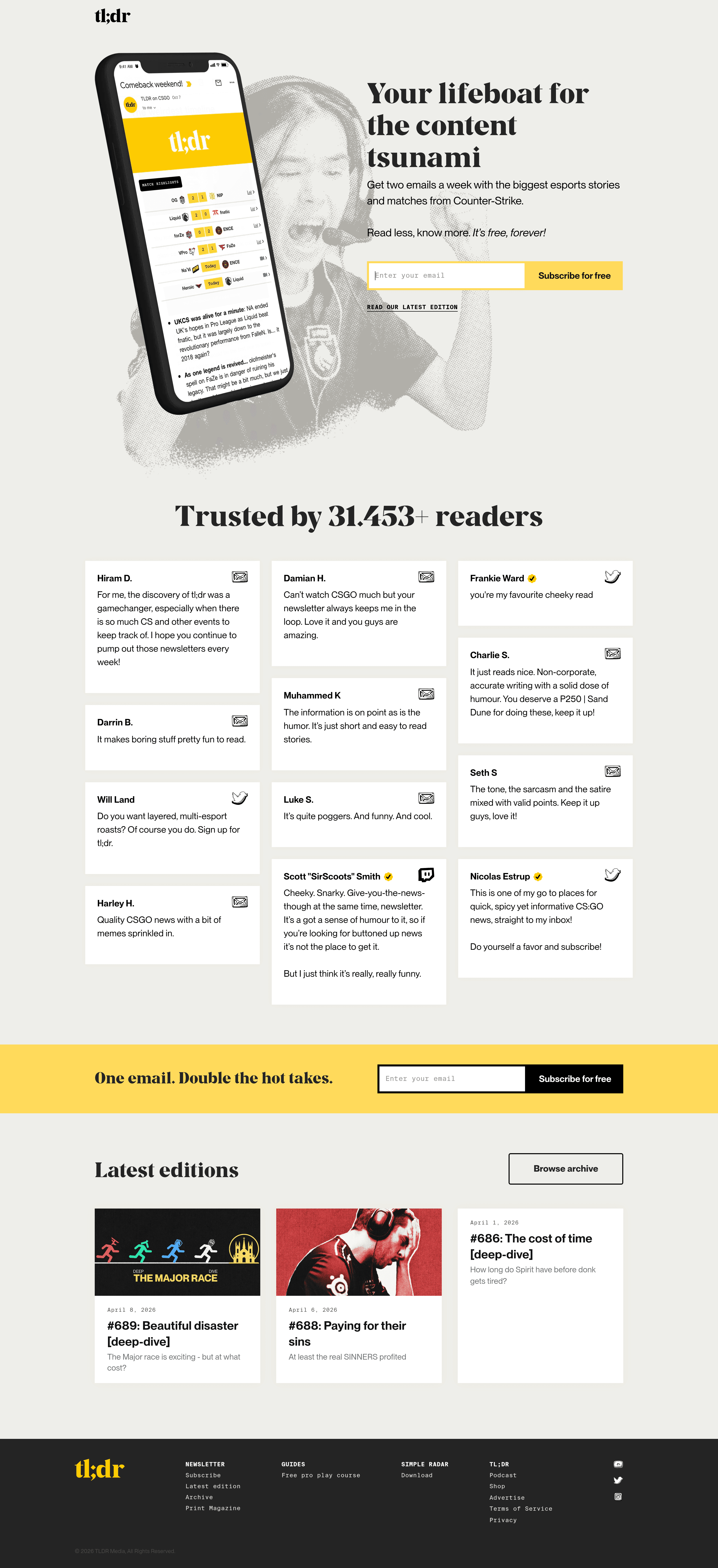 tl;dr landing page screenshot